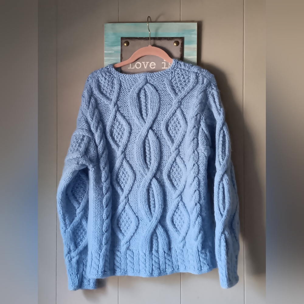 ‼️80s‼️ INC ‼️Powder Blue Cable Knit Sweater Size M⚘️ - Picture 2 of 3